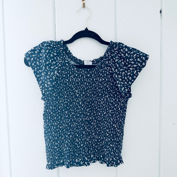 Wonder Nation Cropped Navy and White Floral Top / 10-12 Plus (Girls) - Picture 2 of 7